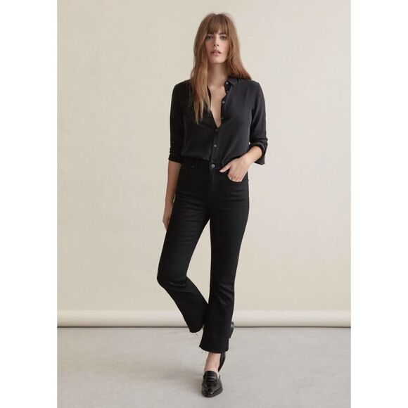 Everlane Denim - Everlane Kick Crop Jeans Womens Size 24 Black Denim Stretch High Rise Raw Hem